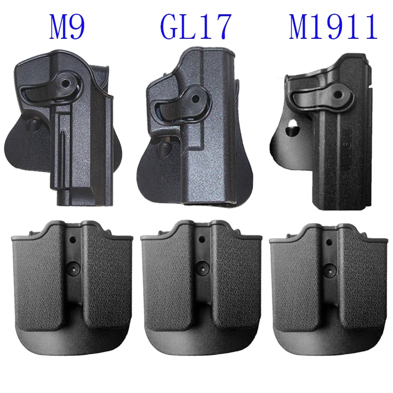 Tactical Gun Holster For Glock 17 Beretta M9 Colt 1911 Pistol Holster Case Double Magazine Pouch Hunting Accessories