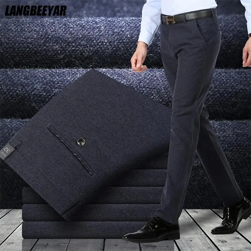 Top Quality Brushed Winter  New Brand Fashion Korean Comfortable Long Casual Pants Men Business Trousers Mens Clothes 2023 Big S