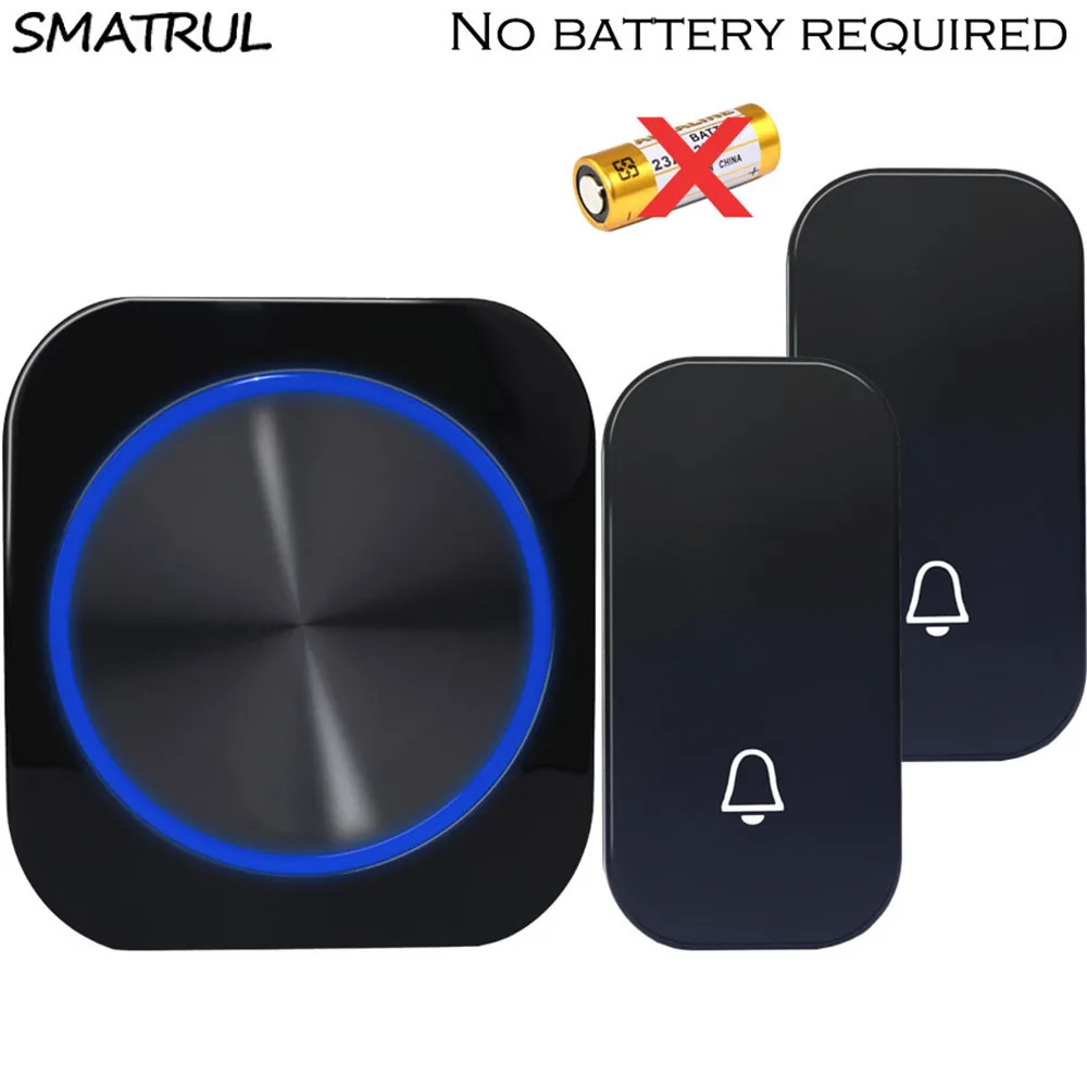 SMATRUL Self-powered Wireless DoorBell Door Bell Ring Chime Call Night Light No Battery EU Plug Waterproof 1 button 1 Receiver