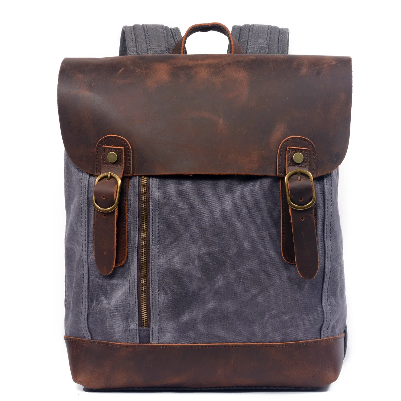 

Outdoor travel backpack oil wax canvas men's bag wear-resistant zipper mountaineering waterproof leather cover travel school bag