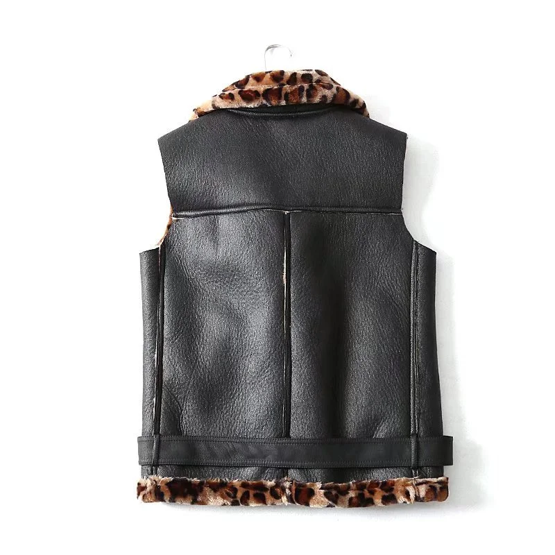 PUWD Warm Women Leopard Print  Pattern Faux Fur Vest Jacket 2021 Winter Streetwear Comfortable Trend Slim  Female Thick Outwear