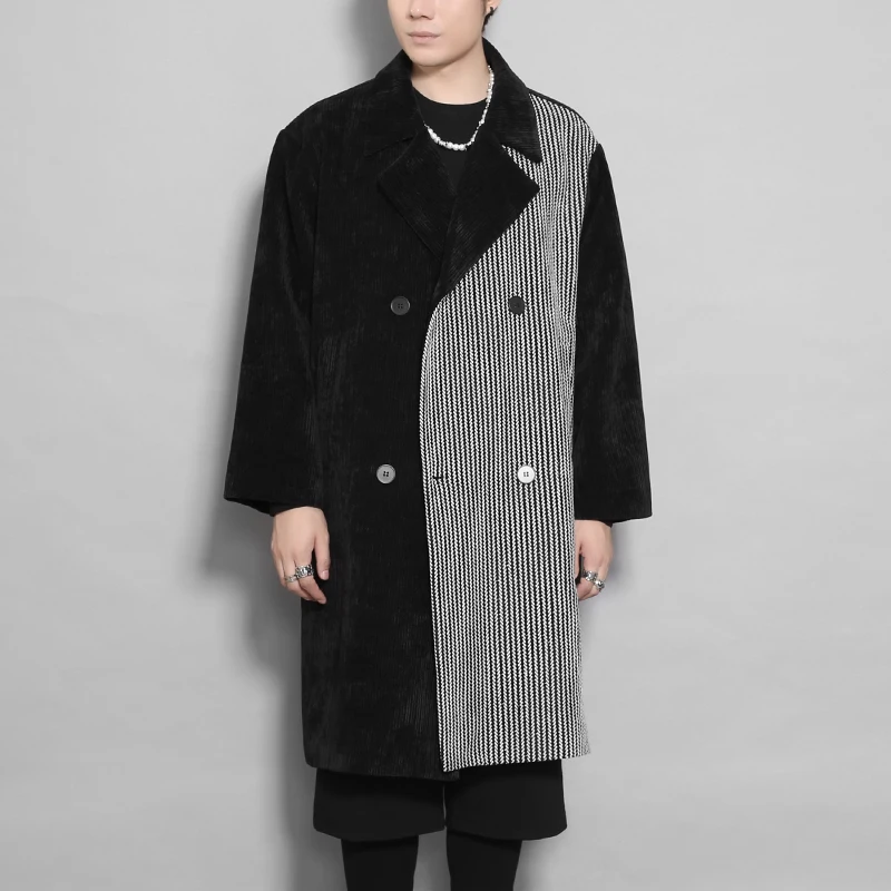 S-6XL!!2021 Original Men's clothing British black and white color splicing leisure versatile long winter coat tweeze coat male