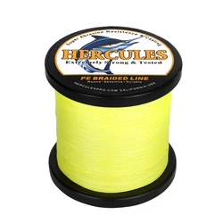 Hercules Fishing Line 12 Strands Fluorescent Yellow 300M 500M 1000M 10-420LB Level Braided Lines Abrasion Resistant Zero Stretch