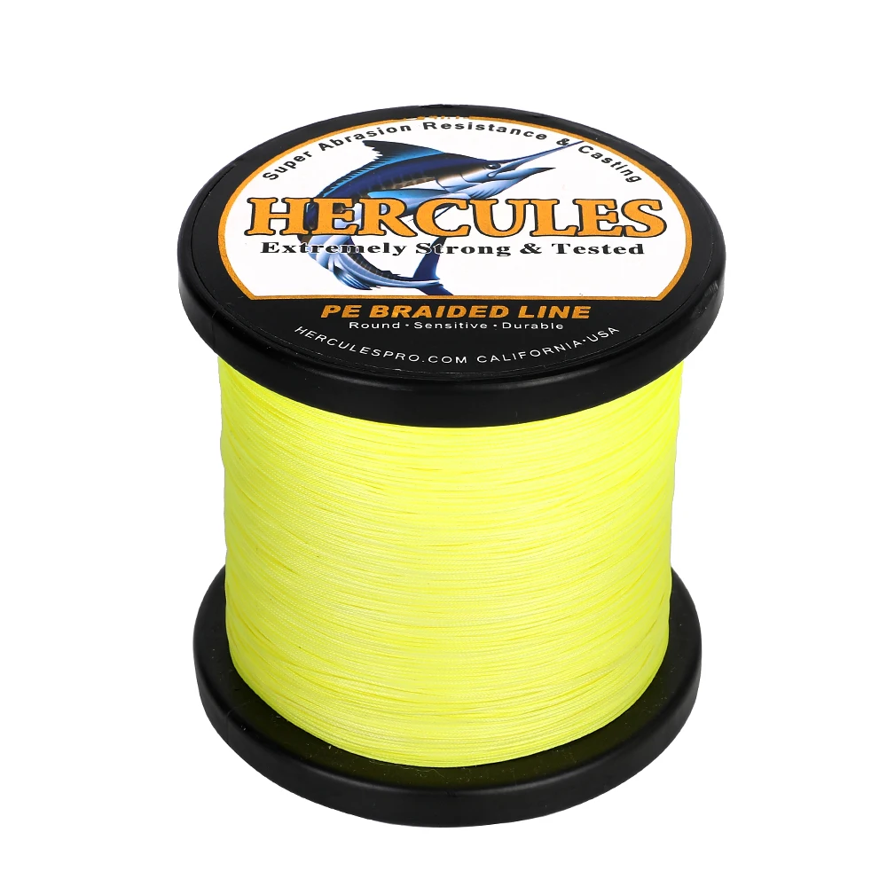Żyłka wędkarska Hercules 12 nici Fluorescencyjny żółty 300M 500M 1000M 10-420LB Poziom plecionych żyłek Odporność na ścieranie Zero rozciągania