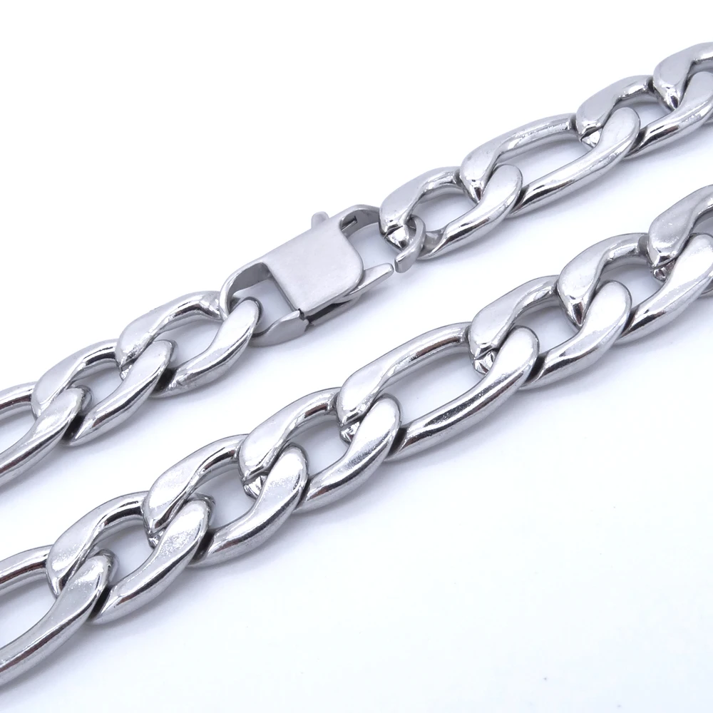 12mm Width 18\'\' - 36\'\' inches Customize Length Mens High Quality Stainless Steel Necklace Figaro Chain Fashion Punk Jewelry