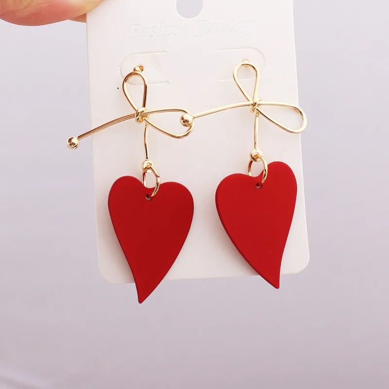 Red Pearl Geometric Hanging Earrings for Women Elegant Drop Earrings Heart Pendants Earrings Fashion Trendy Wholesale Earrings