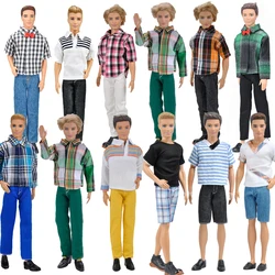 1 Set Ken Doll Clothes Daily Casual Outfit Trousers Long Pants + Striped Plaid Shirt Short Pants for Ken Doll Accessories