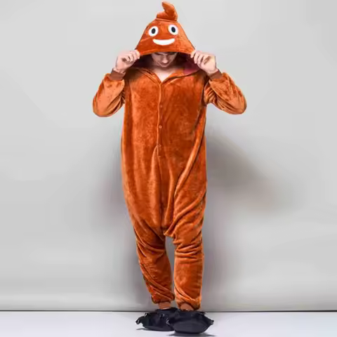 HKSNG New Cartoon Flannel Adult Kigurumi Pajama Poop Onesie Jumpsuit Funny Cute Party Jumpsuit Warm Homewear