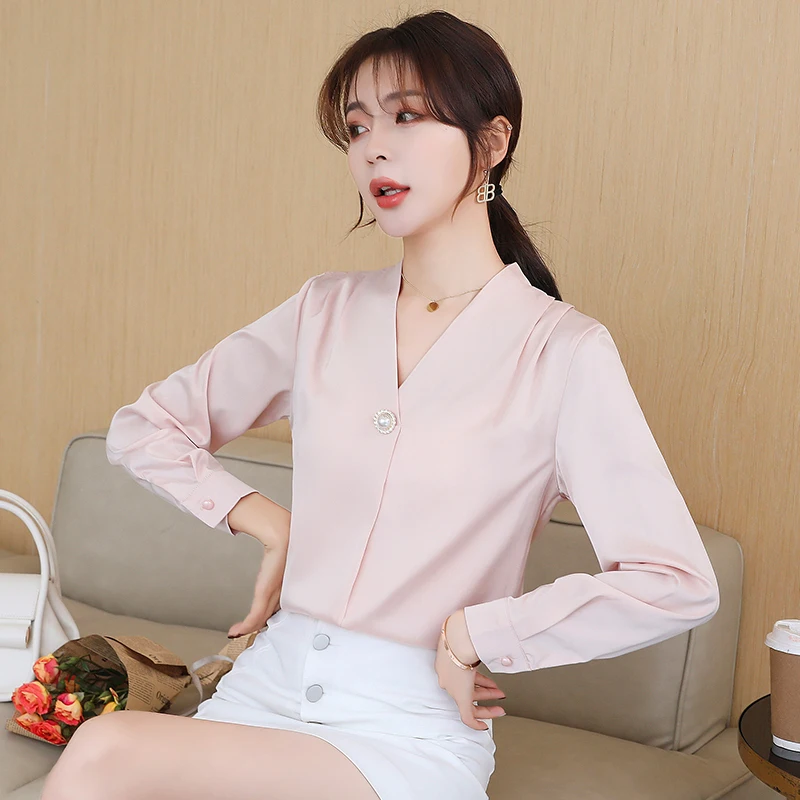 Women Blouses Long Sleeve Blouse Women Blusas Mujer De Moda 2024Elegantes V-Neck Chiffon Blouse Shirt Tops Women Blusas E638