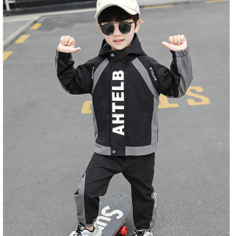 Fashion Spring Autumn Children\'s Clothes Baby Boys Coat + Pants 2pcs/Set Kids School Beach Costume Teenage Clothing High Quality