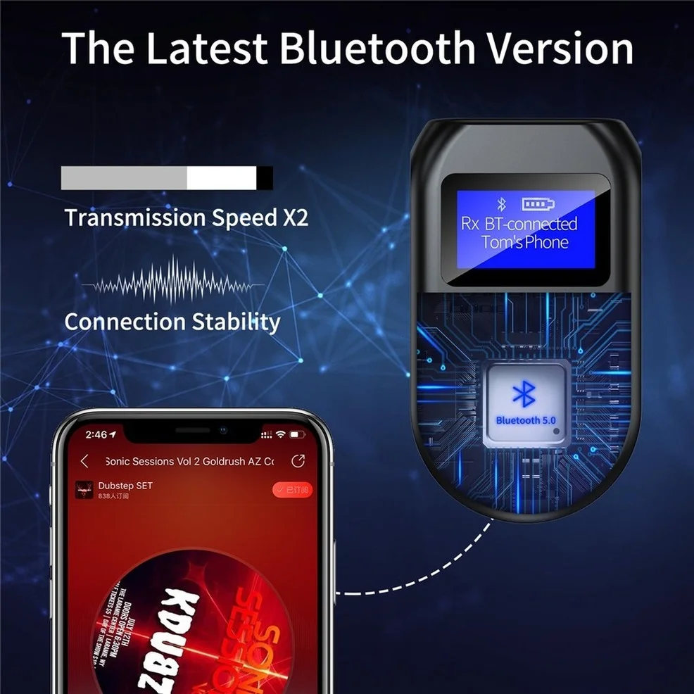 LccKaa 3-in-1 블루투스 호환 수신기 송신기, 무선 BT 5.0 어댑터 (디스플레이 화면 포함), 짧은 대기 시간 오디오 어댑터