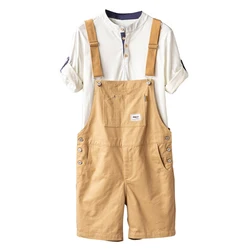 Men's Y2K Fancy Color Bib Overalls Shorts Casual Summer Plus Size Suspenders Breeches Khaki Black Green