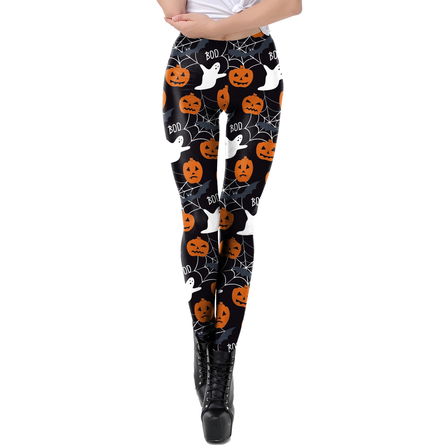 Pumpkin Lantern Series Leggings Sexy Skinny Women's Clothing Jeggings Seam Elastic Halloween Skull Print Women Pants