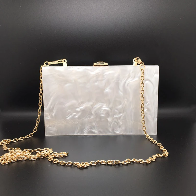 Luxury Brand Handbag Solid Pearl White Acrylic Clutch Purse Designer Chain Shoulder Crossbody Bags Mini Wallet Party Evening Bag