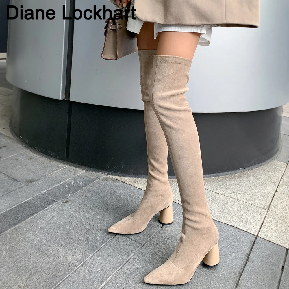 Sexy Slim Fit Elastic Fabric Over The Knee Boots Women shoes Autumn Winter ladies Round Heel overknee Long Thigh High botas