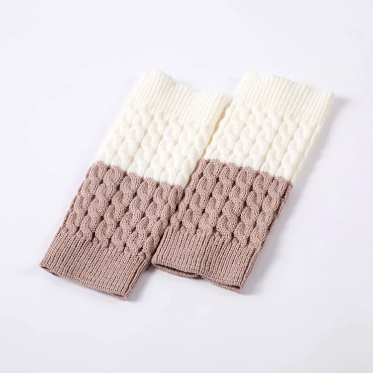 Women Knitted Winter Leg Warmer Knee Gloves Twist Color Block Patch Leg Wamer