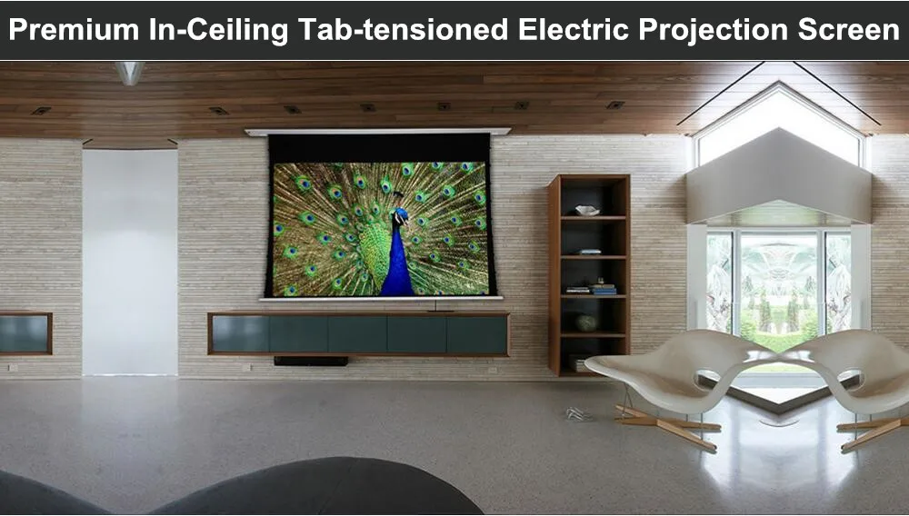 KTSHBCA 4K Woven Akustisch Transparent Stoff Sound Max 8K In-Decken Motorisierte Tab-Gespannt Projektor Bildschirm – Detail 1