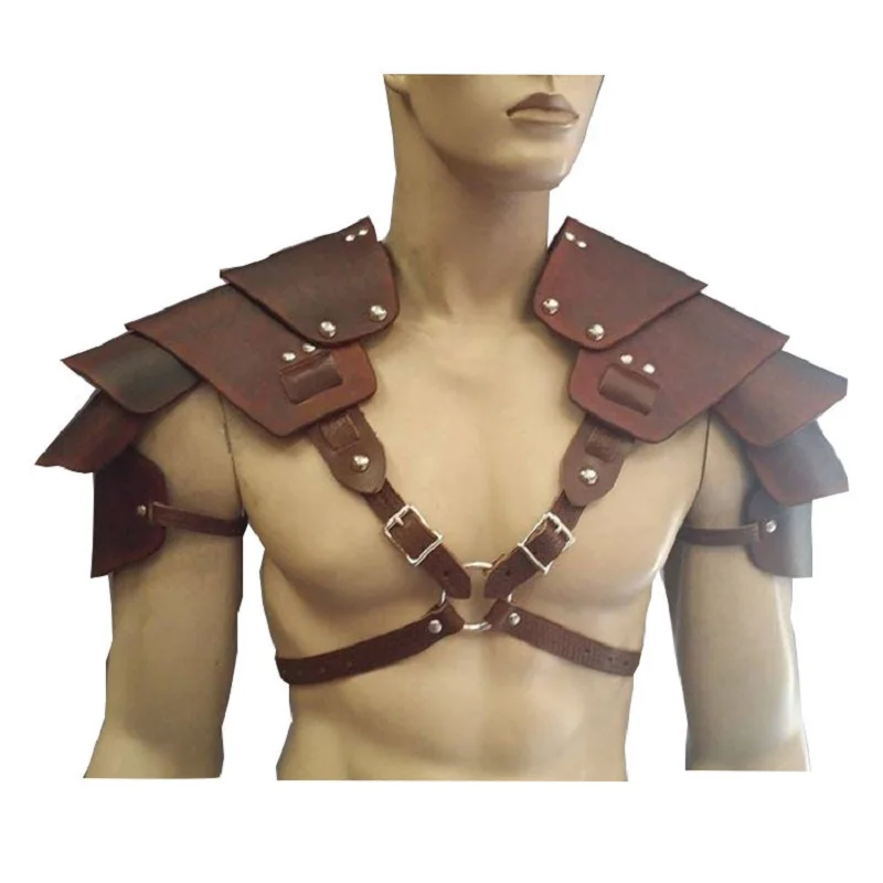 Men Medieval Costume Armors Cosplay Accessory Vintage Gothic Warrior Knight Shoulder PU Leather Harness Punk Rivet Pauldrons