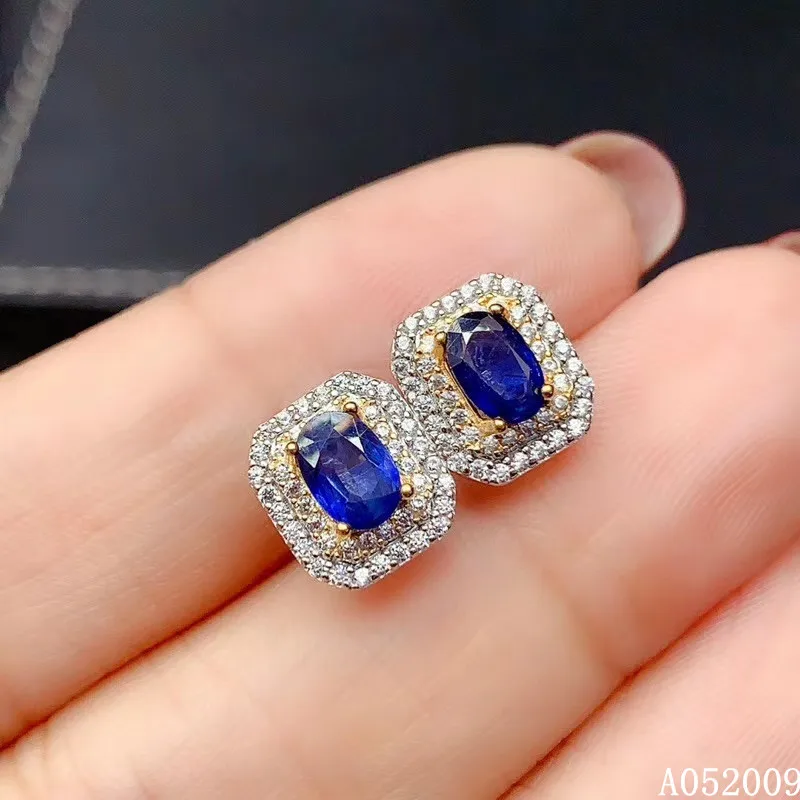 KJJEAXCMY 925 sterling silver inlaid natural sapphire earrings new classic ladies ear stud support test