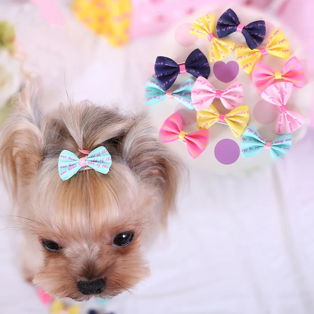 10PCS Color Random Dog Kitten Puppy Cute Pet Grooming Floral Solid Cotton Bow Flower Hairpins Butterfly Hair Clips Hair Barrette