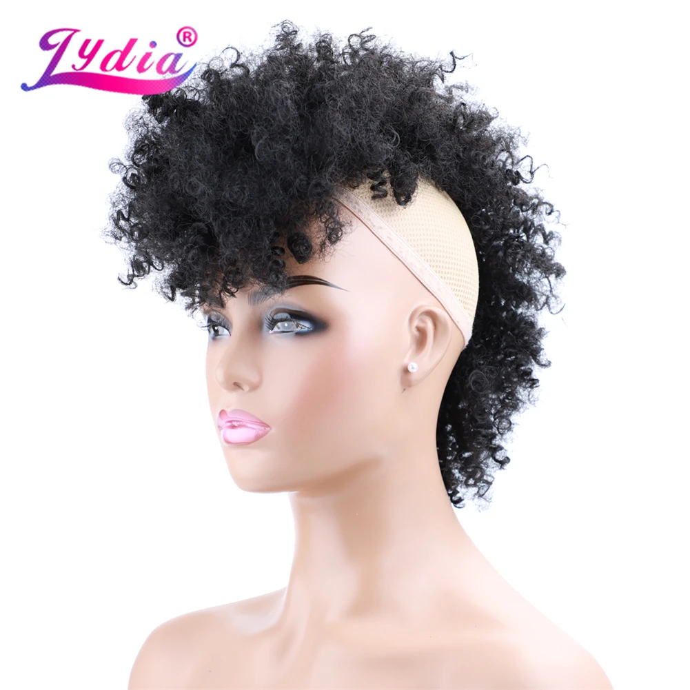 Lydia Synthetic High Puff Afro Short Kinky Curly Middle-Part Wig Clips in Hair Extension African American 90g/PCS Hairpiece