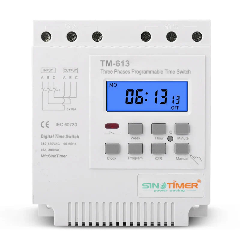 タイマー付きの一般的な手動リレー,3つのフェーズ,380V,415V,16A,7日間の手動使用