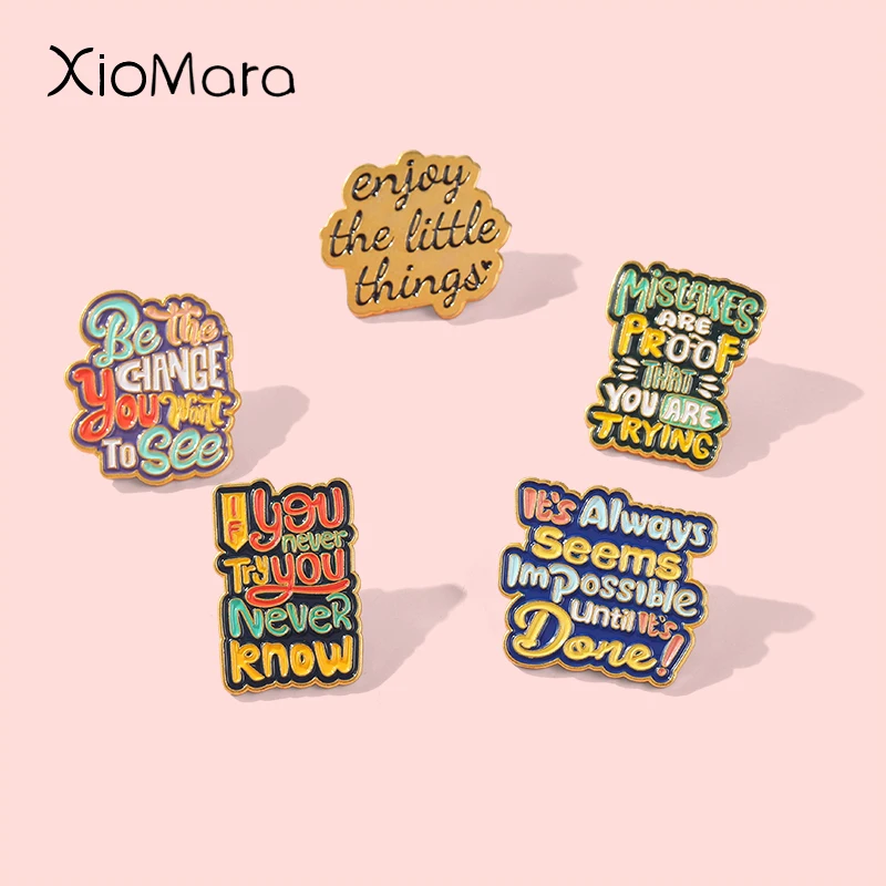 Lustiges Zitat Dialog Emaille Pin Metall mehrfarbige Buchstaben Revers Broschen Hut Tasche Rucksack Jeans Frauen Kind Geschenke Schmuck Großhandel