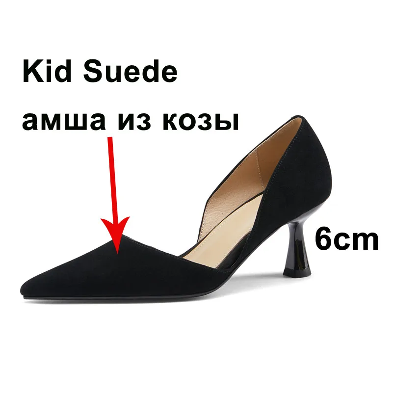 Meotina Women Kid Suede High Heel Pumps Pointed Toe Shallow Office Shoes Real Leather Thin Heels Footwear Black Spring New 40