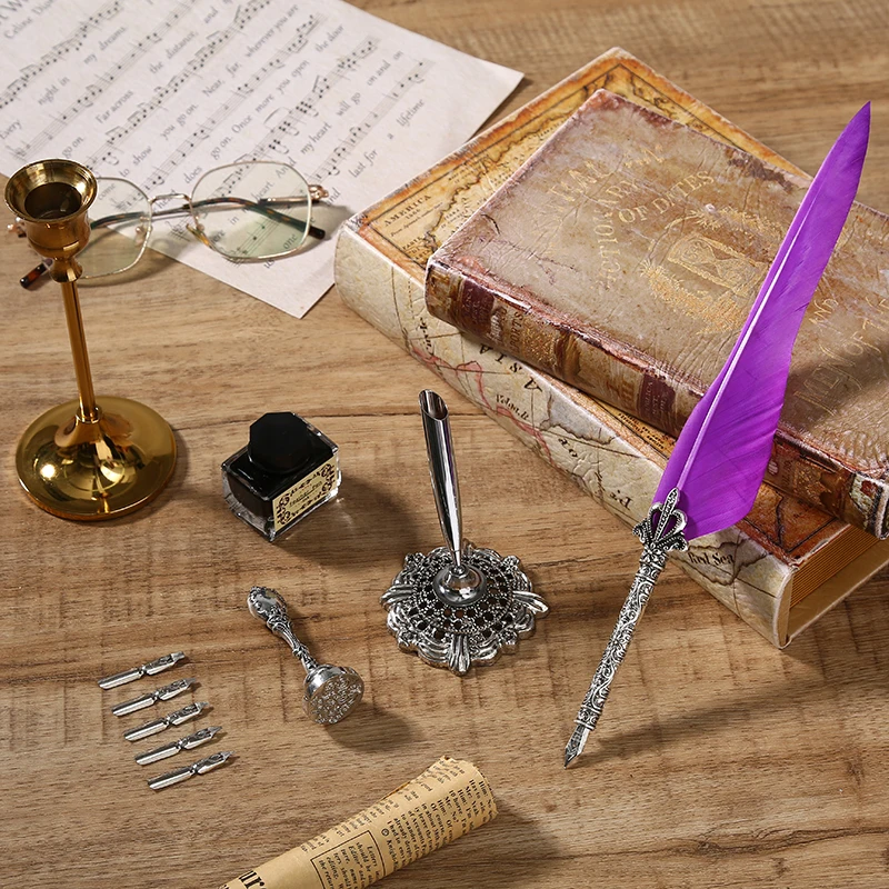 Wedding Feather Pens Calligraphy Feather Pen Gift Set Promotional Steel Pen Set