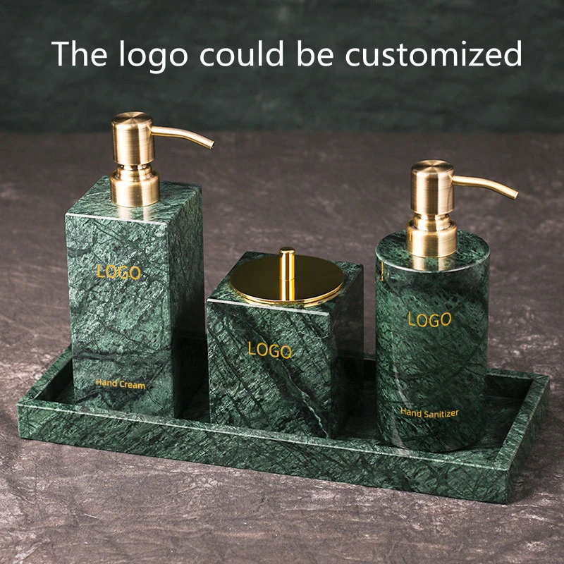 Natural Green Marble Bathroom Accessories Set Bathroom Organizer Storage Set Tumbler Lotion Bottle Toothbrush Holder Jewelry Box