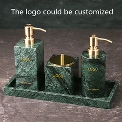 Natural Green Marble Bathroom Accessories Set Bathroom Organizer Storage Set Tumbler Lotion Bottle Toothbrush Holder Jewelry Box