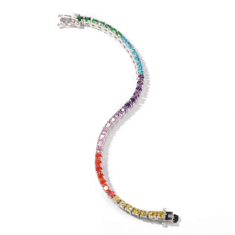 THE BLING KING Rainbow Colorful 4mm CZ Tennis Bracelet Copper Round Stones Purple 7inch Wholesale Fashion Jewelry - Detail 1