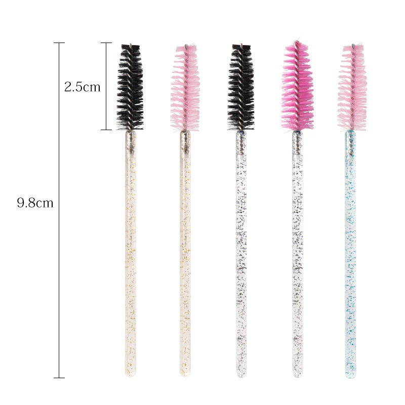 Pinceau applicateur de mascara pour cils, peigne pour les yeux, manche en cristal, baguettes de maquillage au poulet, microbrosse, fournitures d'extension de cils, 50 pièces