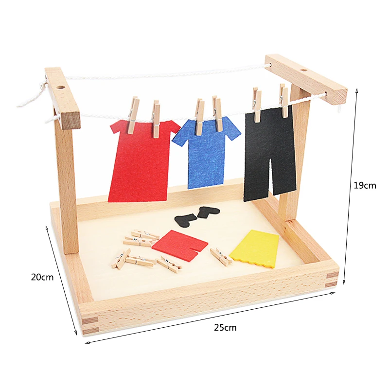 Mini Marco de secado de ropa Montessori de madera para bebé, juguete de entrenamiento de práctica de vida básica para niños