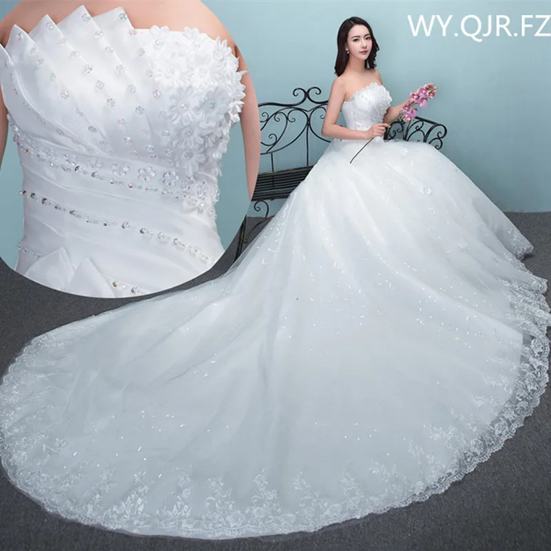 LYG-TH52#lace up wedding dress Court Train new wholesale Custom long Bridesmaid Wedding party Dresses Organza with Embroidery