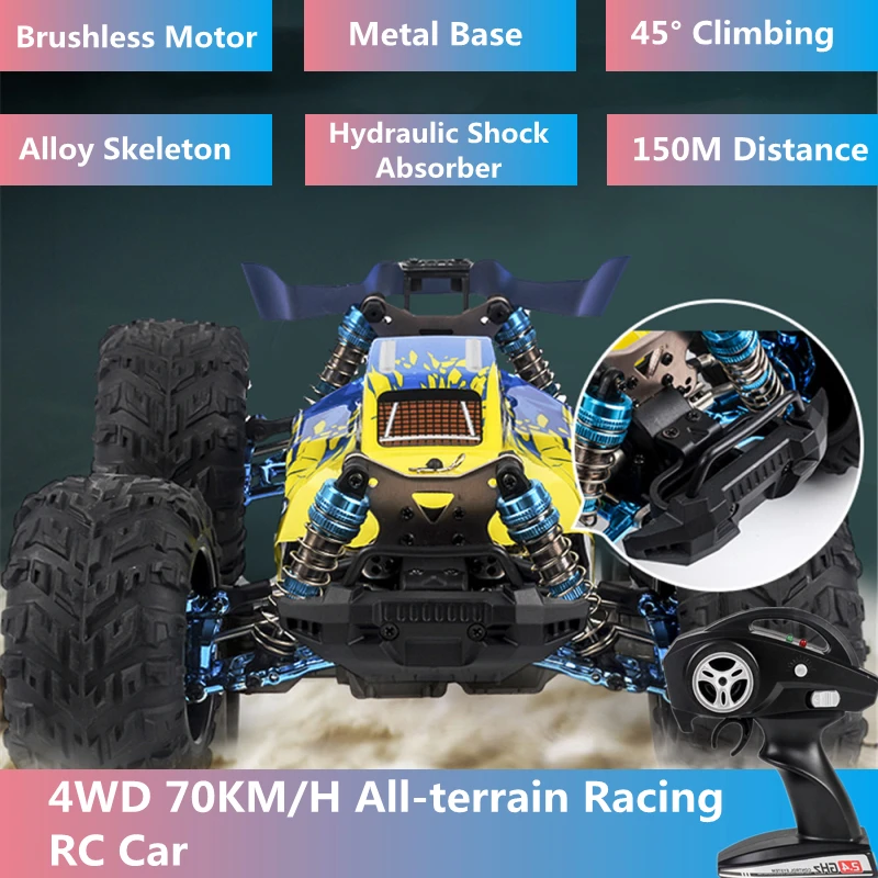 4WD Brushless Off-road Racing RC Car Toy 1:14 70KM/H Hydraulic Shock Absorber Alloy Skeleton High Speed Remote Control Car Model