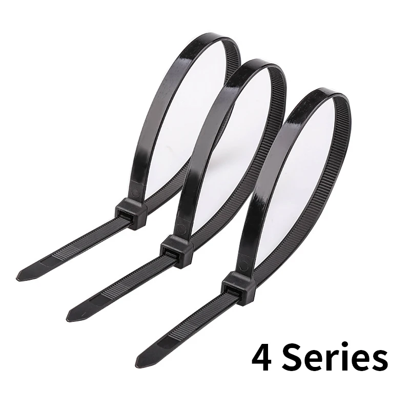 100Pcs Black Self-Locking Nylon Plastic Cable Ties 4 Series Zip Tie Fixing Ring Wire and Cable Tie Cable Management