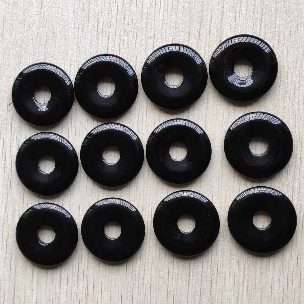 

30mm good quality natural black onyx donut disc charms Beads for jewelry accessories making 12pcs/lot wholesale free shipping