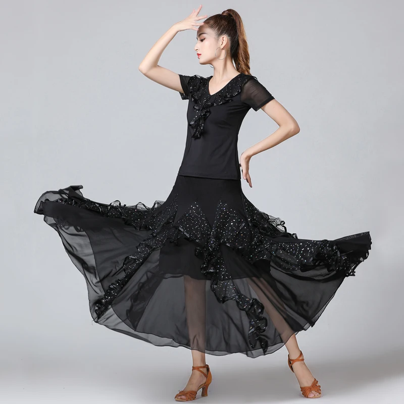 Vestido de baile latino para mujer, vestido de baile de salón para Tango, Rumba, flamenco, falda de swing grande