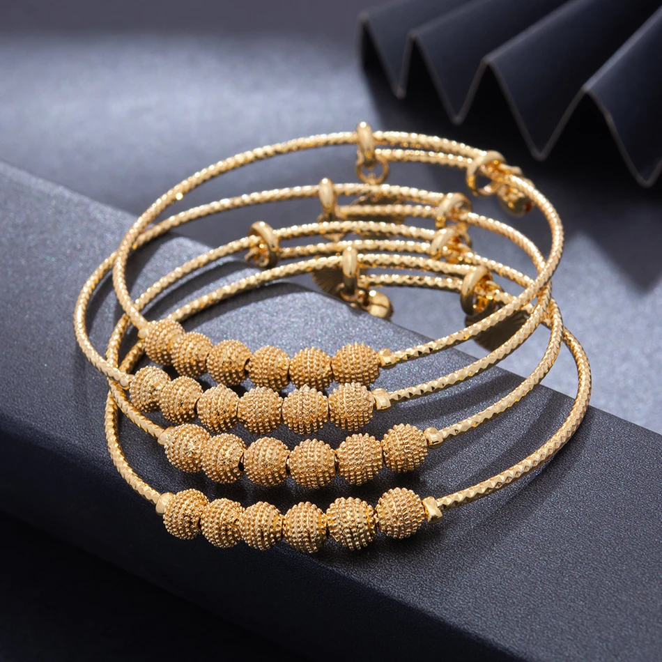 4Pcs/Lot Trendy Nigeria Bead Dubai Gold Color Bangles For Women African bridal wedding gifts party For Women Bracelet bijoux