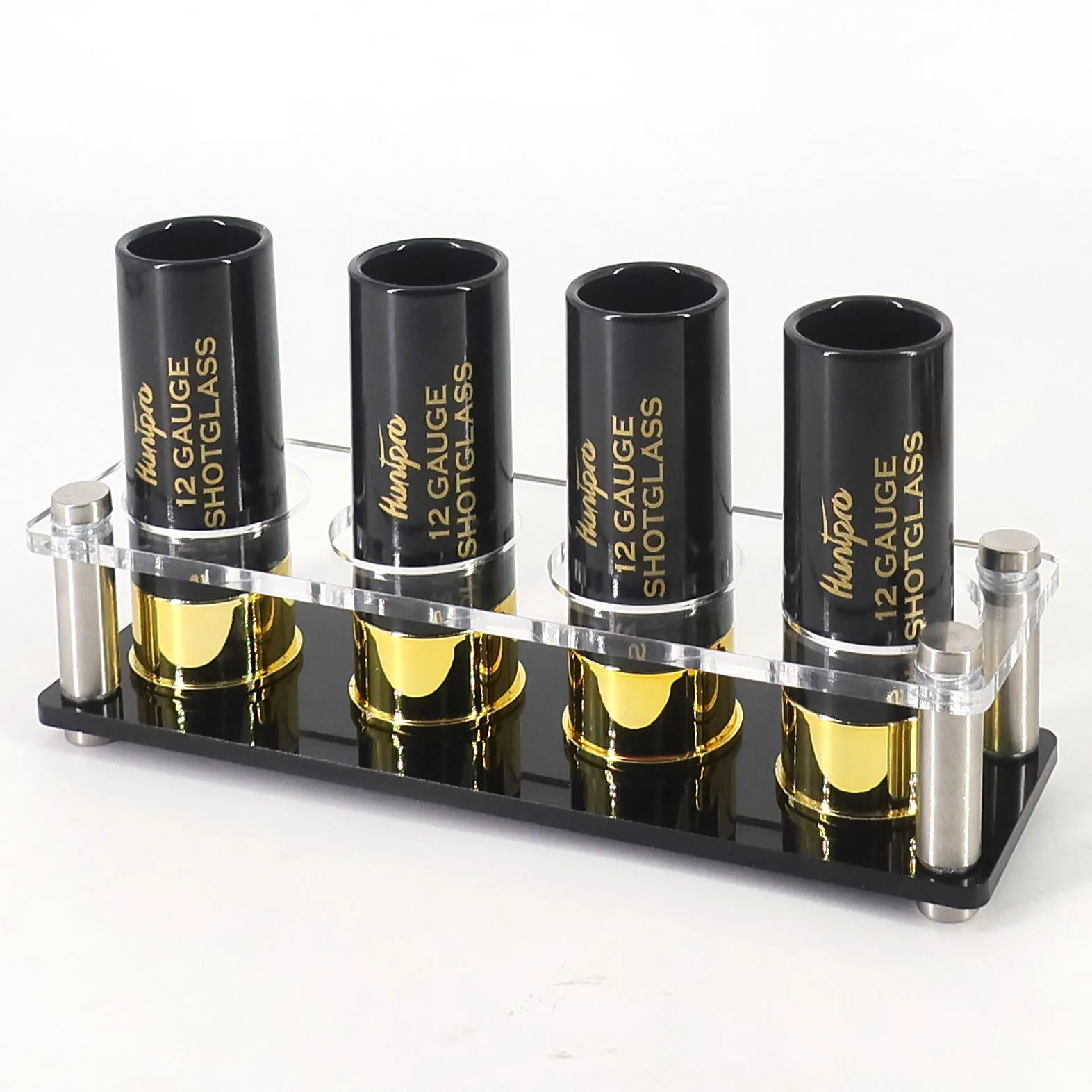 Hot Sell 12 Gauge Shotgun Shell Shot Glasses Set of 4 with with Acrylic Cup Holder Service Tray Rifle Outdoor Gift for Shooter