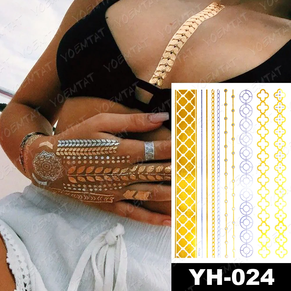 

Waterproof Temporary Tattoo Sticker Metallic Gold Silver Necklace Flash Tatoo Women Egyptian Goddess Hies Body Art Fake Tatto