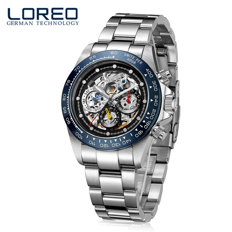 LOREO Top Luxury Brand Multifunction Skeleton Men\'s Watch Sapphire Glass 200m Waterproof Automatic Mechanical Watch Men Reloj