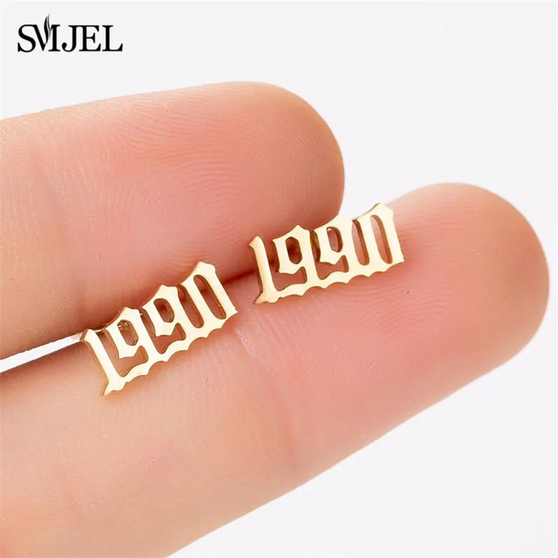 Unique Stainless Steel Year Number Earrings Women Men Punk 1980 1992 1999 1997 2019 Birth Wedding Special Date Jewelry Gifts