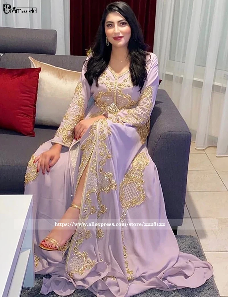 Vestidos De Noite Muçulmanos Frisados De Renda A-Line, Dubai Caftan, Vestido De Baile De Manga Longa, Luxuoso Dubai