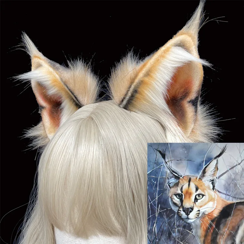 New Original Custom Jungle Cat Simulation Animal Hand Made Animal Ear Lynx Cat Ear Fox Ear KC Hair Halloween Hair Hoop Cosplay