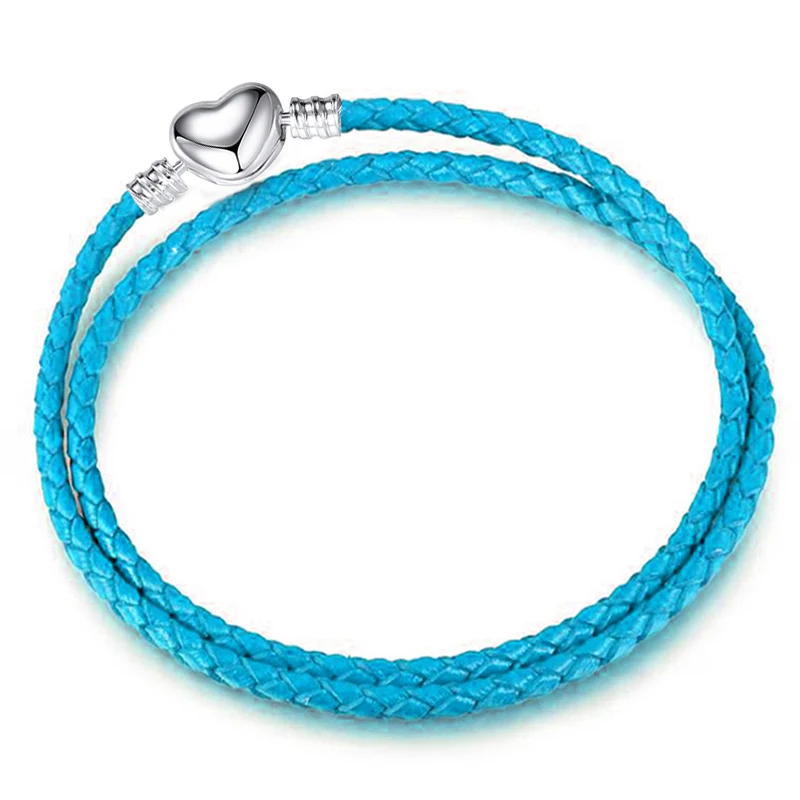 Ladies Silver Color Heart Closure Snake Chain Bracelet Fit Original Leather Chain Charm Beads Bracelets For Women Men Jewelry