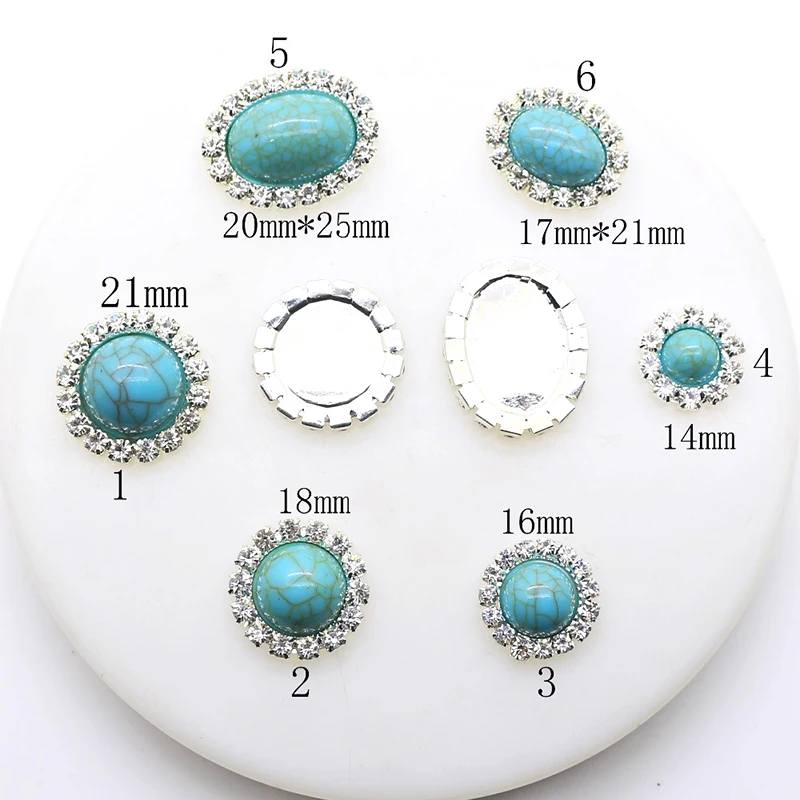 NEW 10Pcs/Lot turquoise Button for Colthing DIY Ribbon Beautiful Wedding decoration Flat Back Metal Accessories Supplies Mix