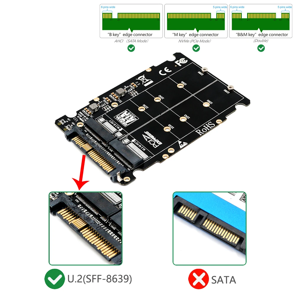 m.2 nvme ssd Key M Key B SSD to U.2 SFF-8639 Adapter,m2 m key adapter,m.2 nvme to sata (Non-SATA Interface)