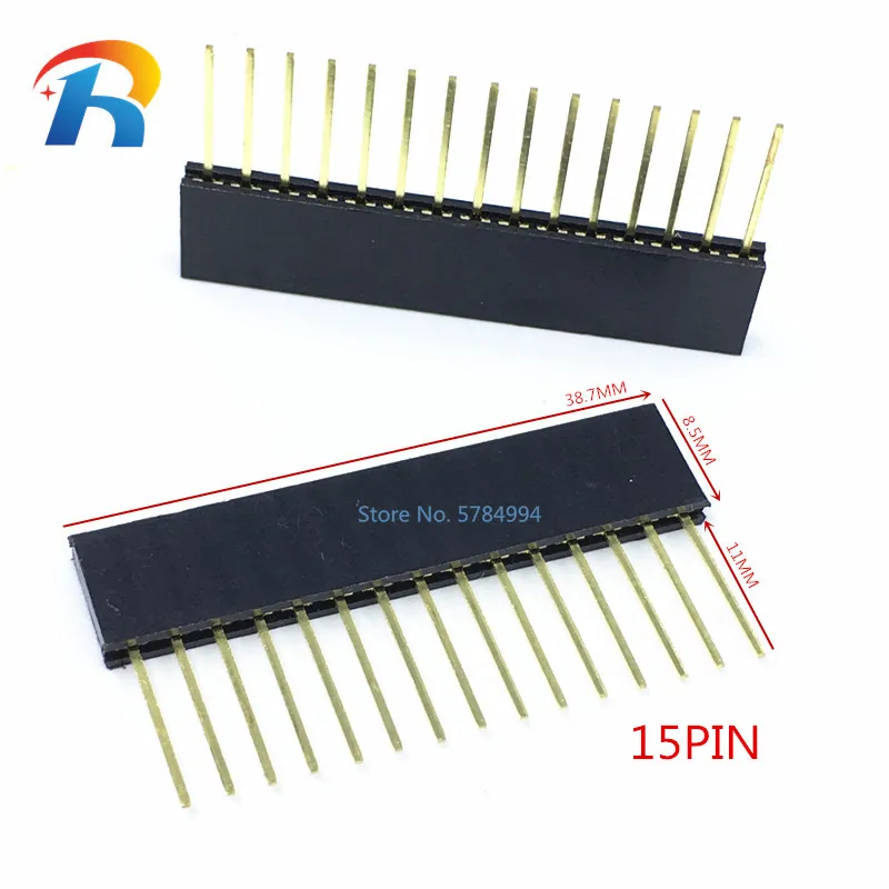 Free shipping 30pcs 15 Pin Single Row Female 2.54 Breakable Pin Header PCB Connector Strip 1*15PIN Long leg 11MM